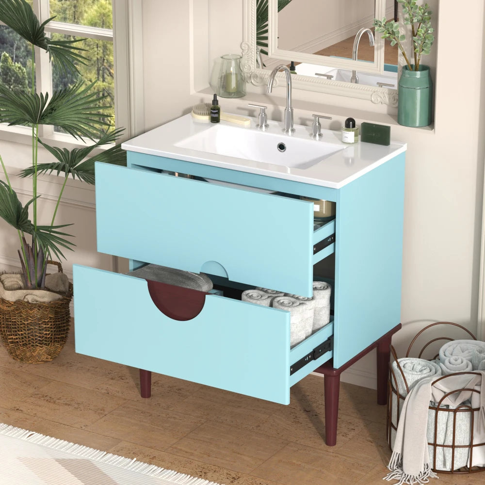 Modern Bathroom Vanity Cabinet With Ceramic Sink Solid Wood