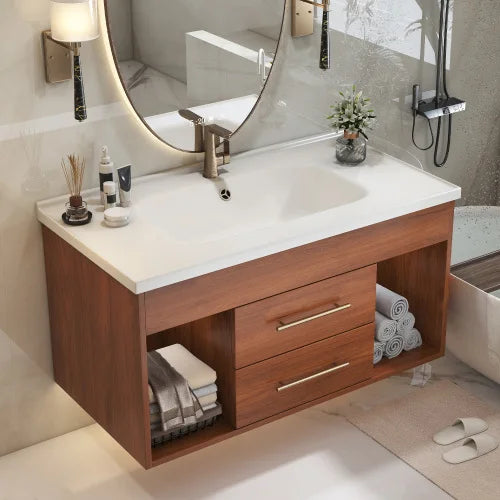 Mid Century Modern Bathroom Vanity With Integrated Ceramic Undermount Sink