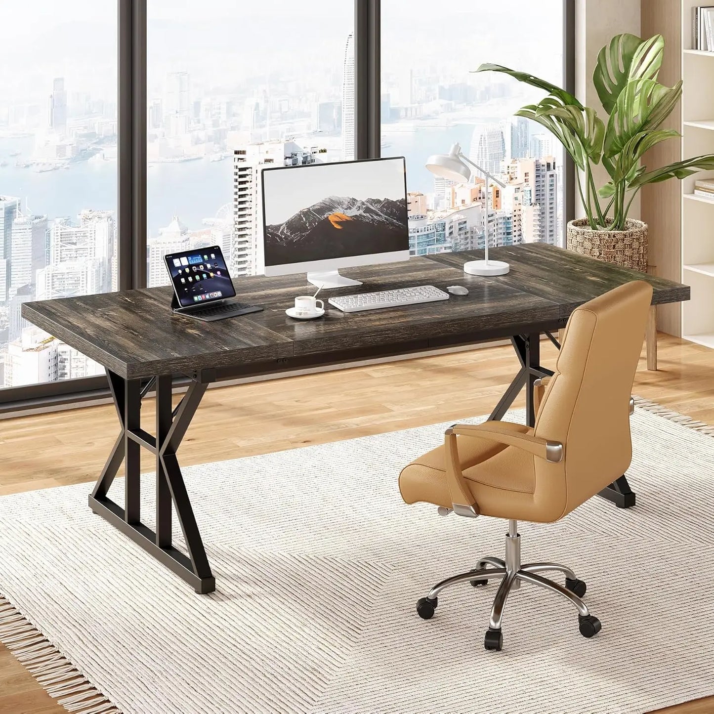 LITTLE TREE Farmhouse Writing Desk Computer Desk For Home Office