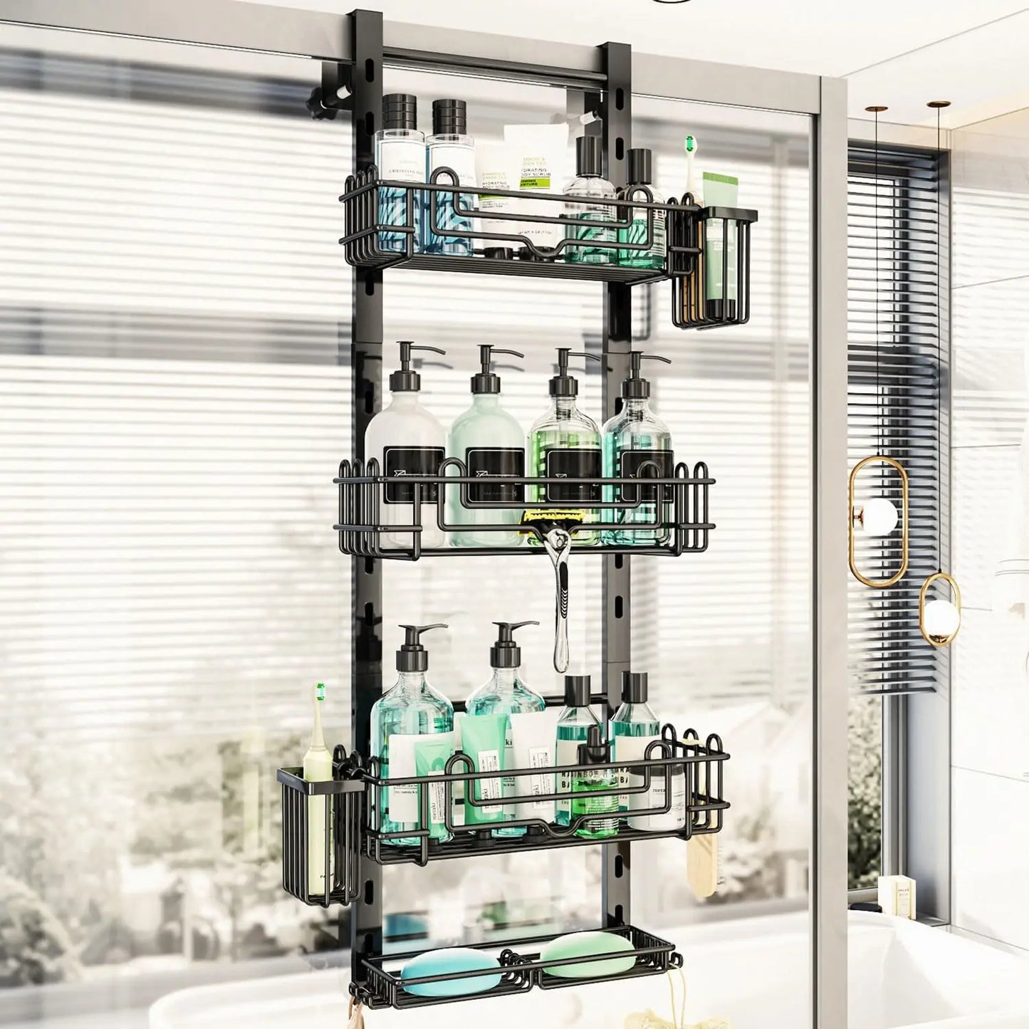 4-Tier Adjustable Over-The-Door Shower Caddy for Bathroom Storage