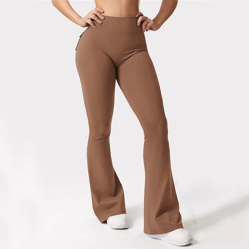 Womens Yoga Flare Trousers High Waist Tummy Control Knit Acetate