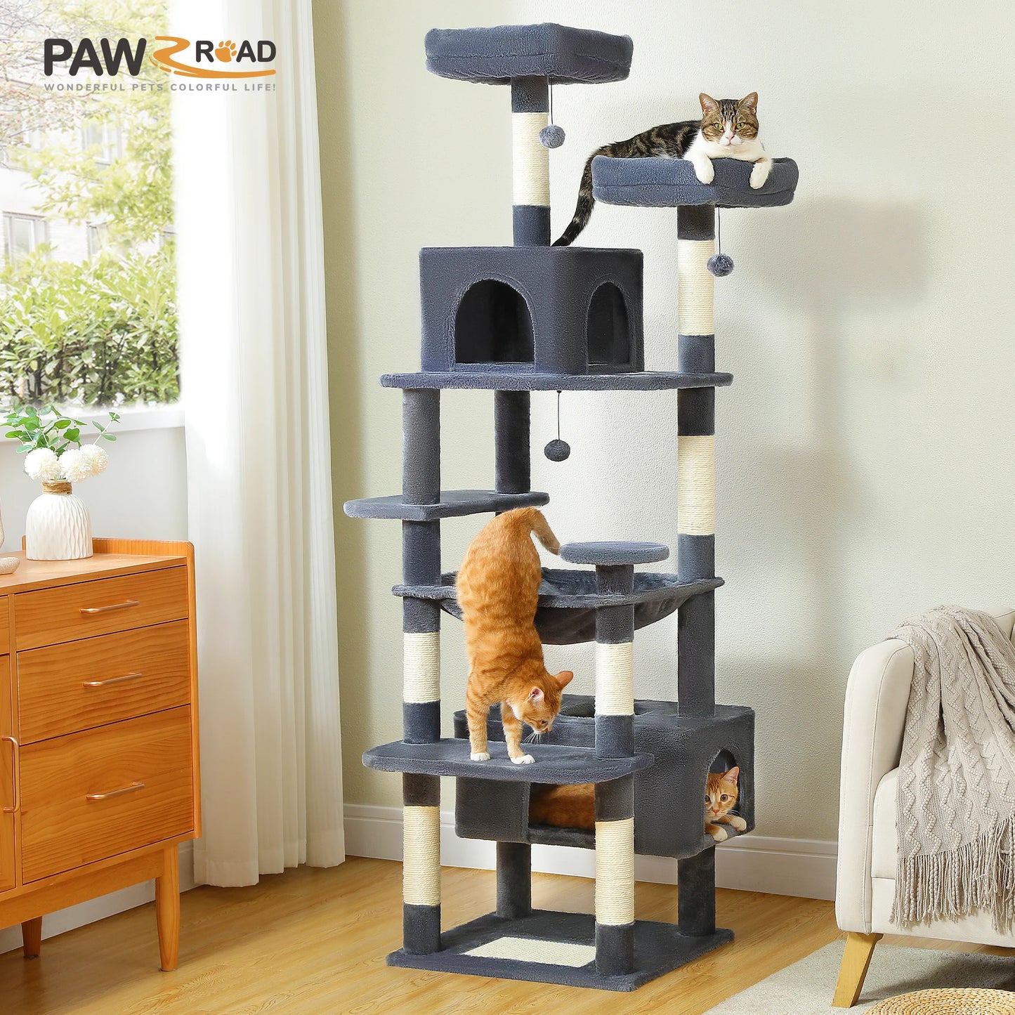 Large Cat Tree and Tower With Sisal-Covered Scratching Posts