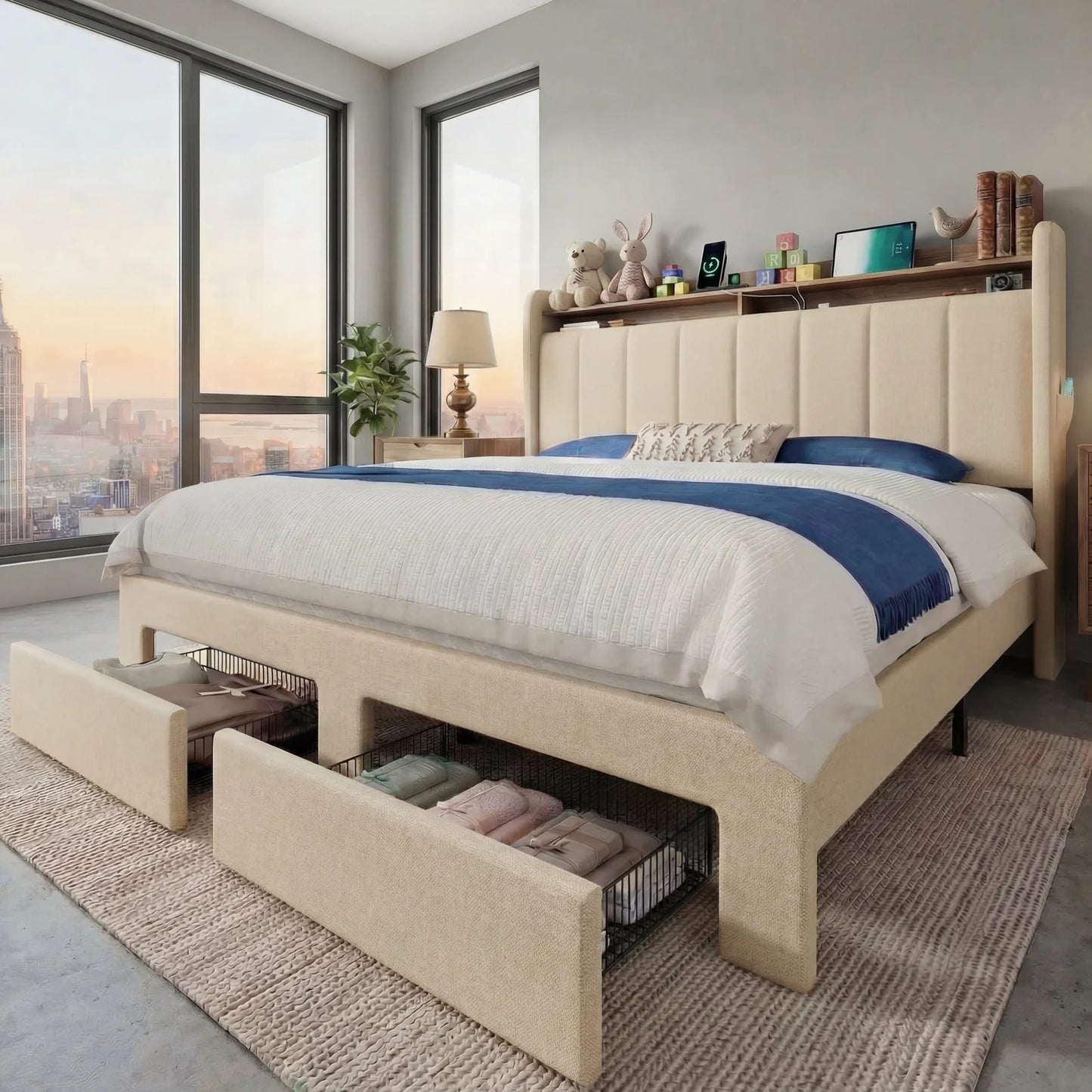 HOOMIC Bed Frame With 2 Storage Drawers, LED Lights