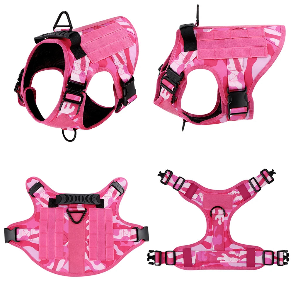Military Pink Camouflage Dog Harness w/ Leash