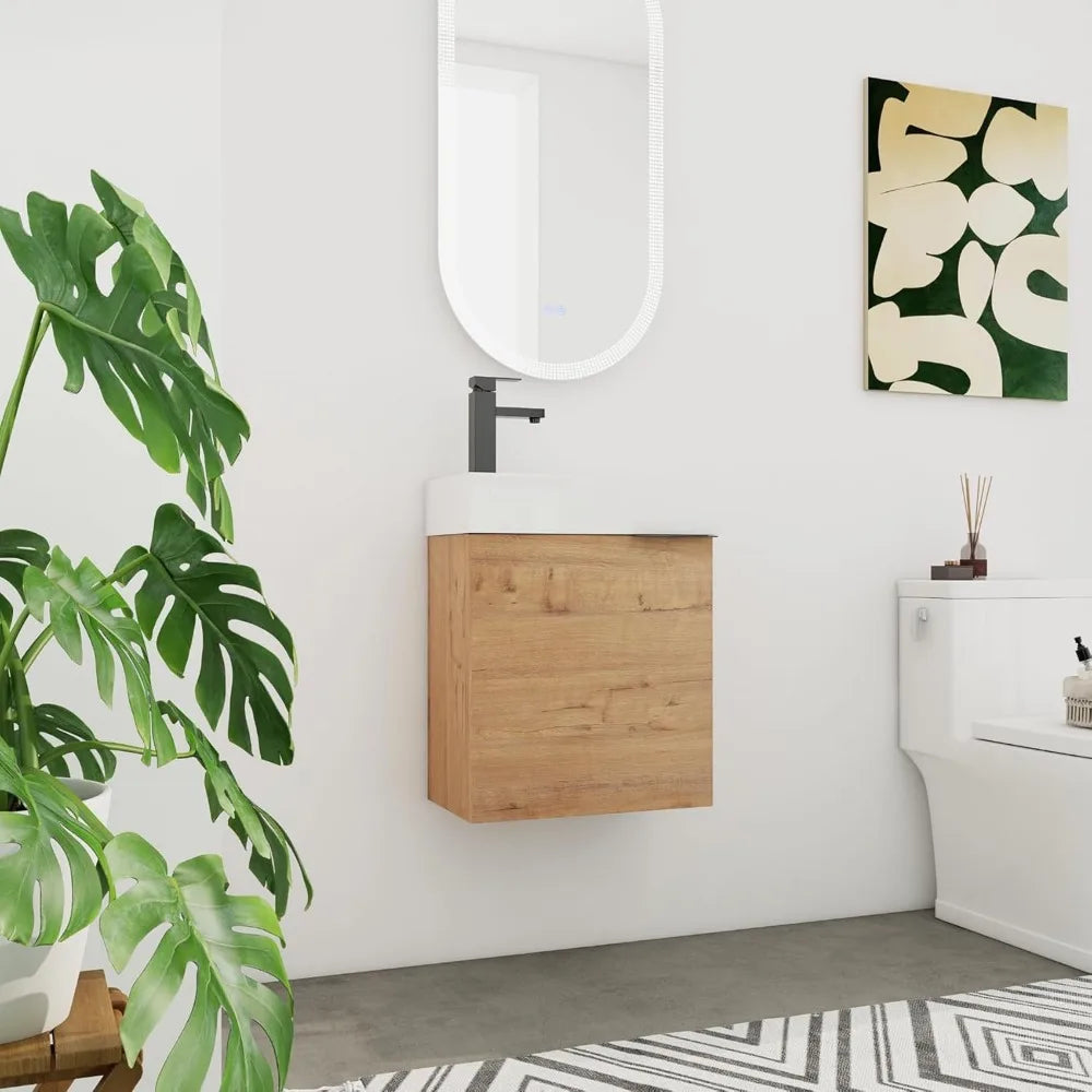 Compact Modern Wall Mounted Vanity With Integrated Resin Sink