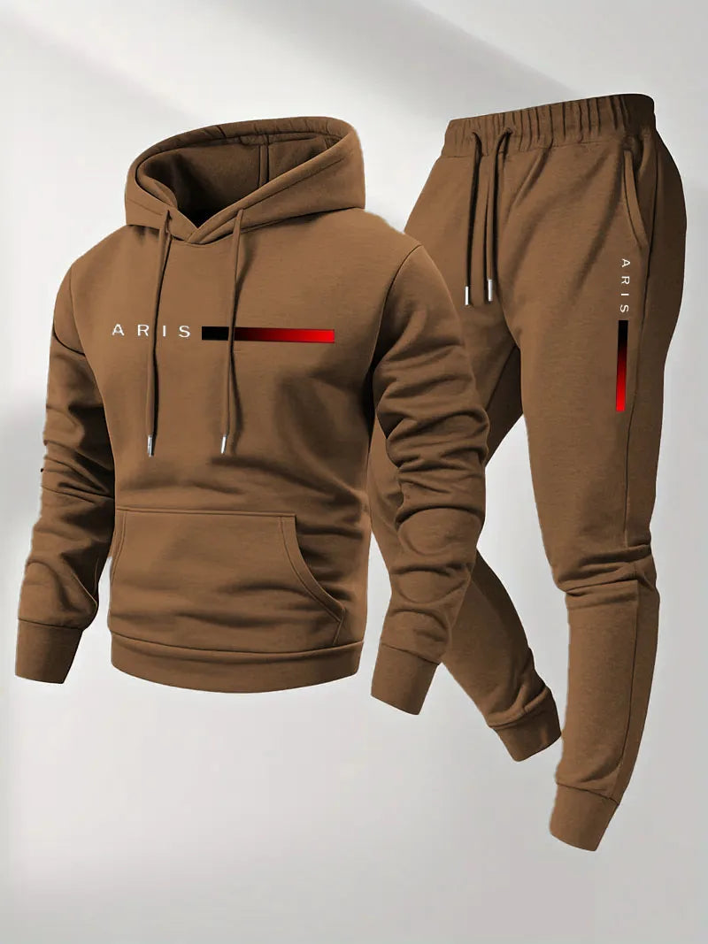 Mens Paris Letter Printed Hoodie And Drawstring Sweatpants Set