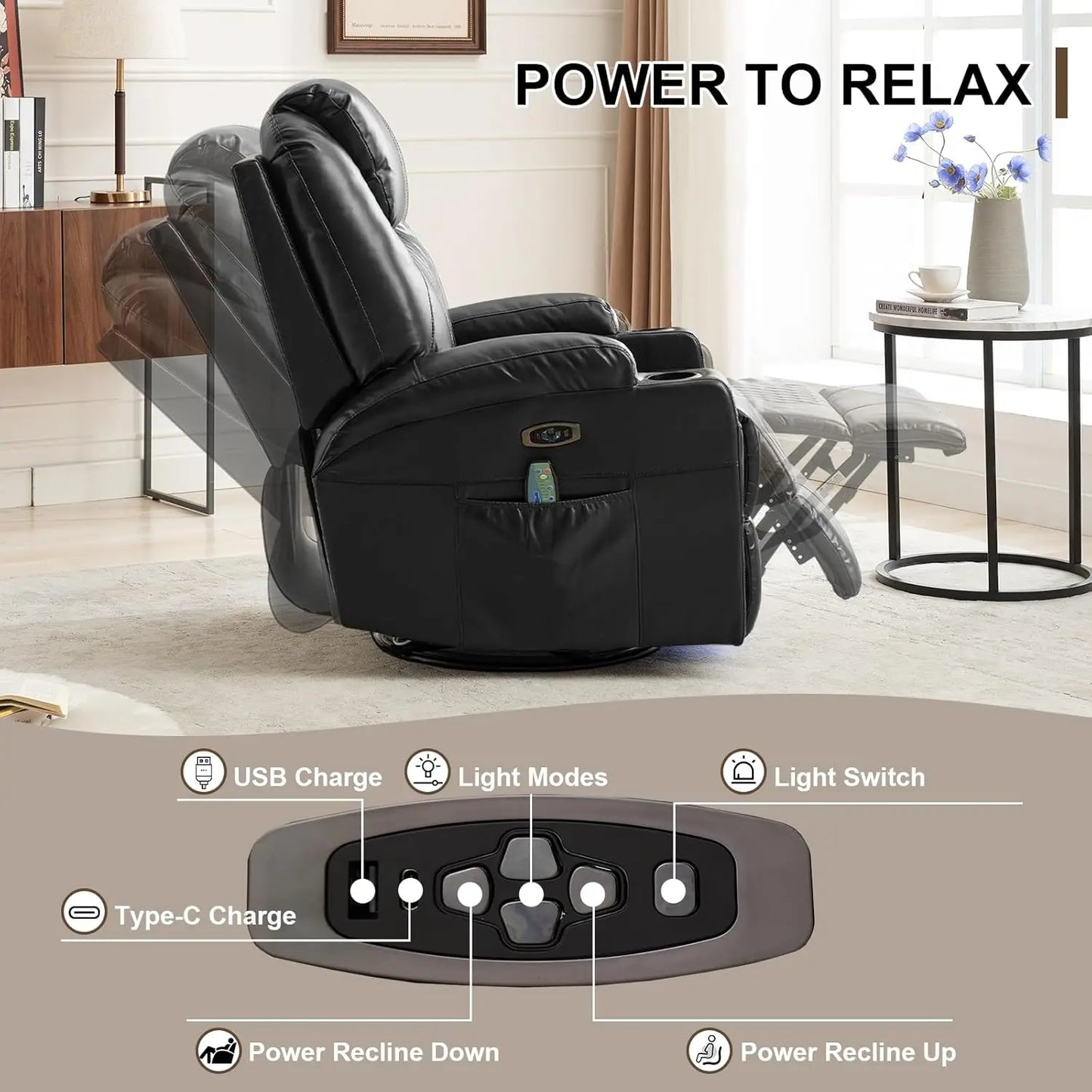 Power Swivel Rocker Recliner Chair With Heat Massage