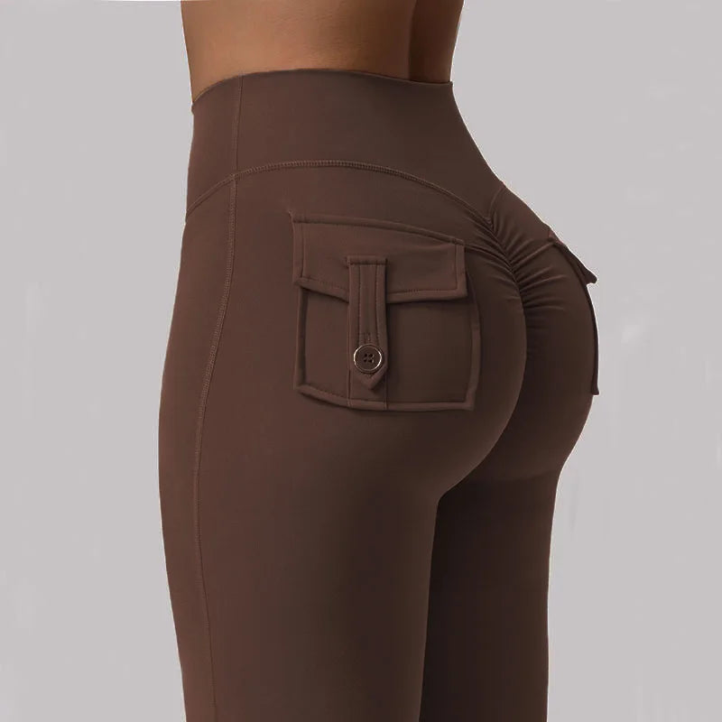 Womens Yoga Flare Trousers High Waist Tummy Control Knit Acetate