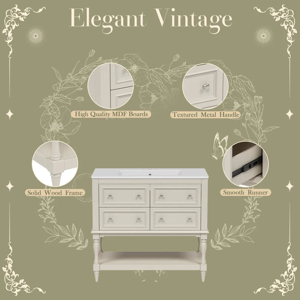 All Wood  Bathroom Vanity Cabinet With Undermount Ceramic Sink