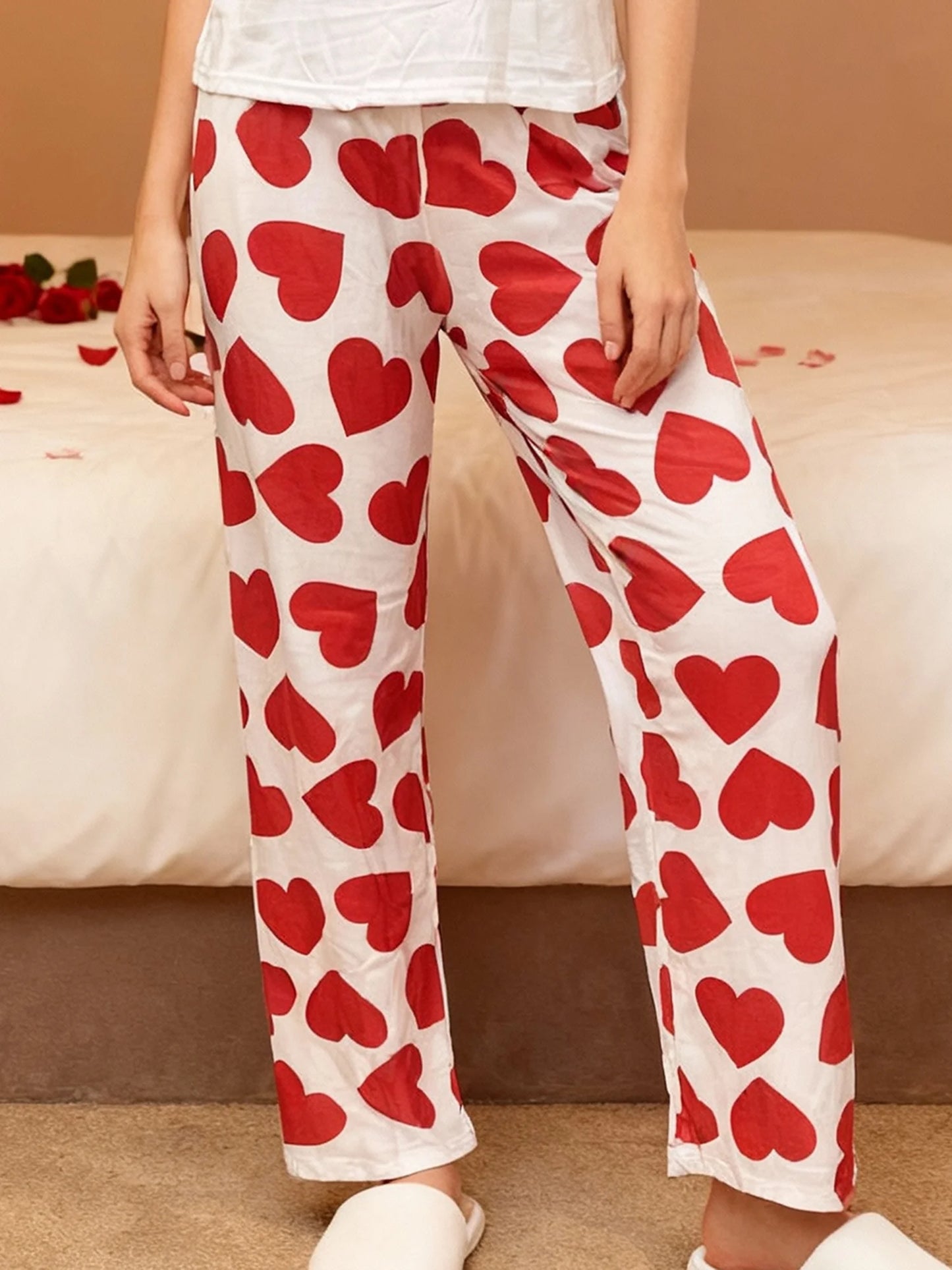hirigin Valentine Matching Set Heart Print Tank Top and Pants