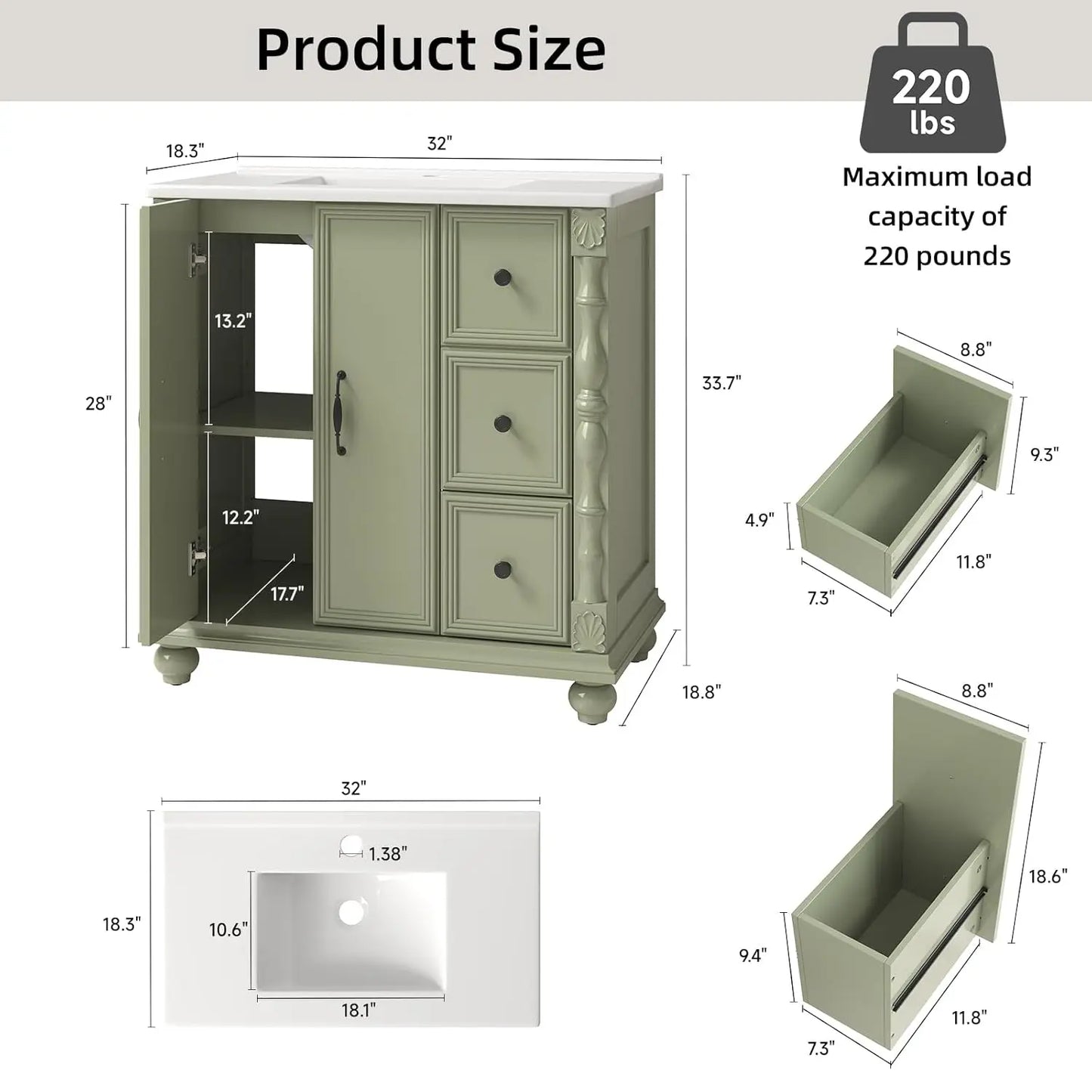 Modern Bathroom Vanity With Sink And Solid Wood Legs