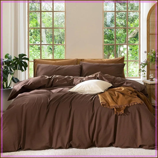 Washed Cotton Duvet Cover Set Linen Like Texture Breathable Soft