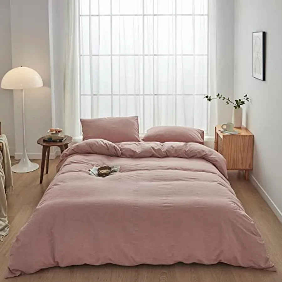 Duvet Cover Set 3 Pieces 100 Percent Washed Cotton Jacquard
