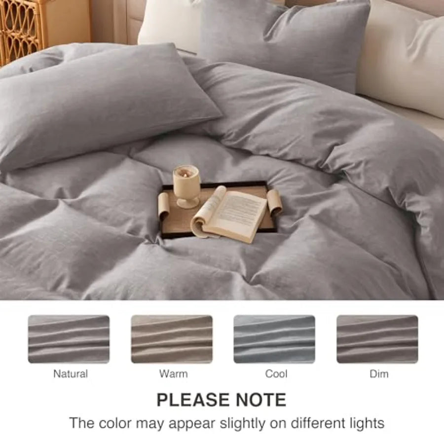 Linen Duvet Cover Set Cotton Linen Blend Jacquard Bedding
