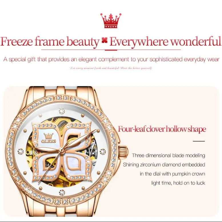 OLEVS Diamond Mechanical Waterproof Watch Gift Set for Women