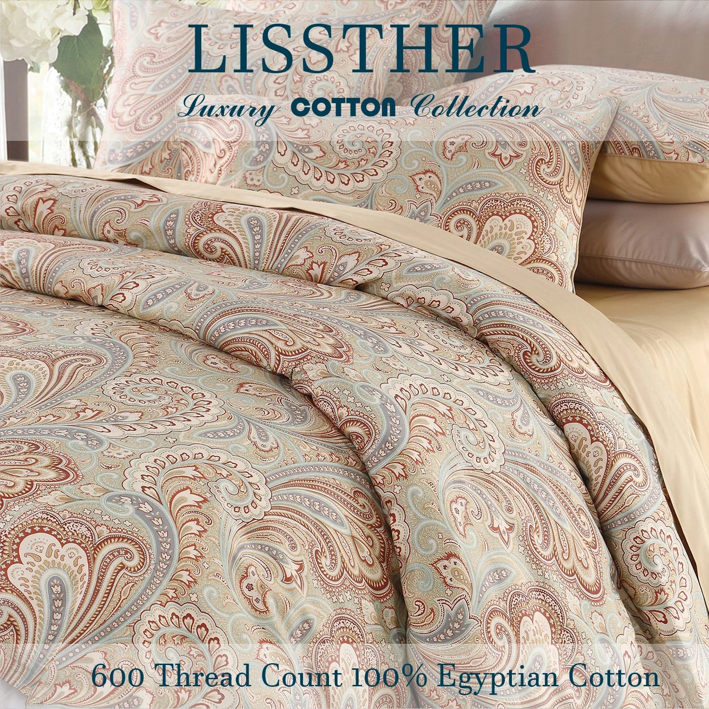 3pc Egyptian Paisley Cotton Duvet Cover Set