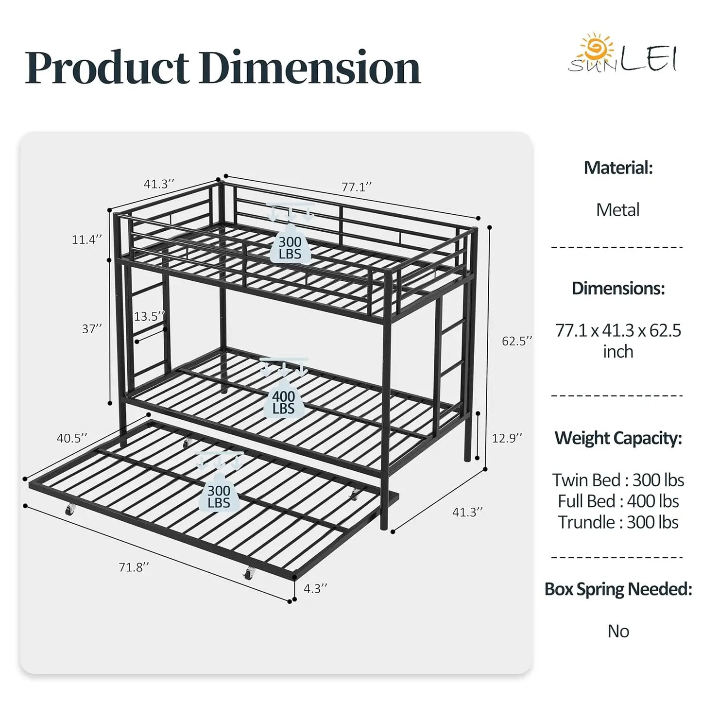 Twin Metal Bunk Beds with Double Secured Ladders