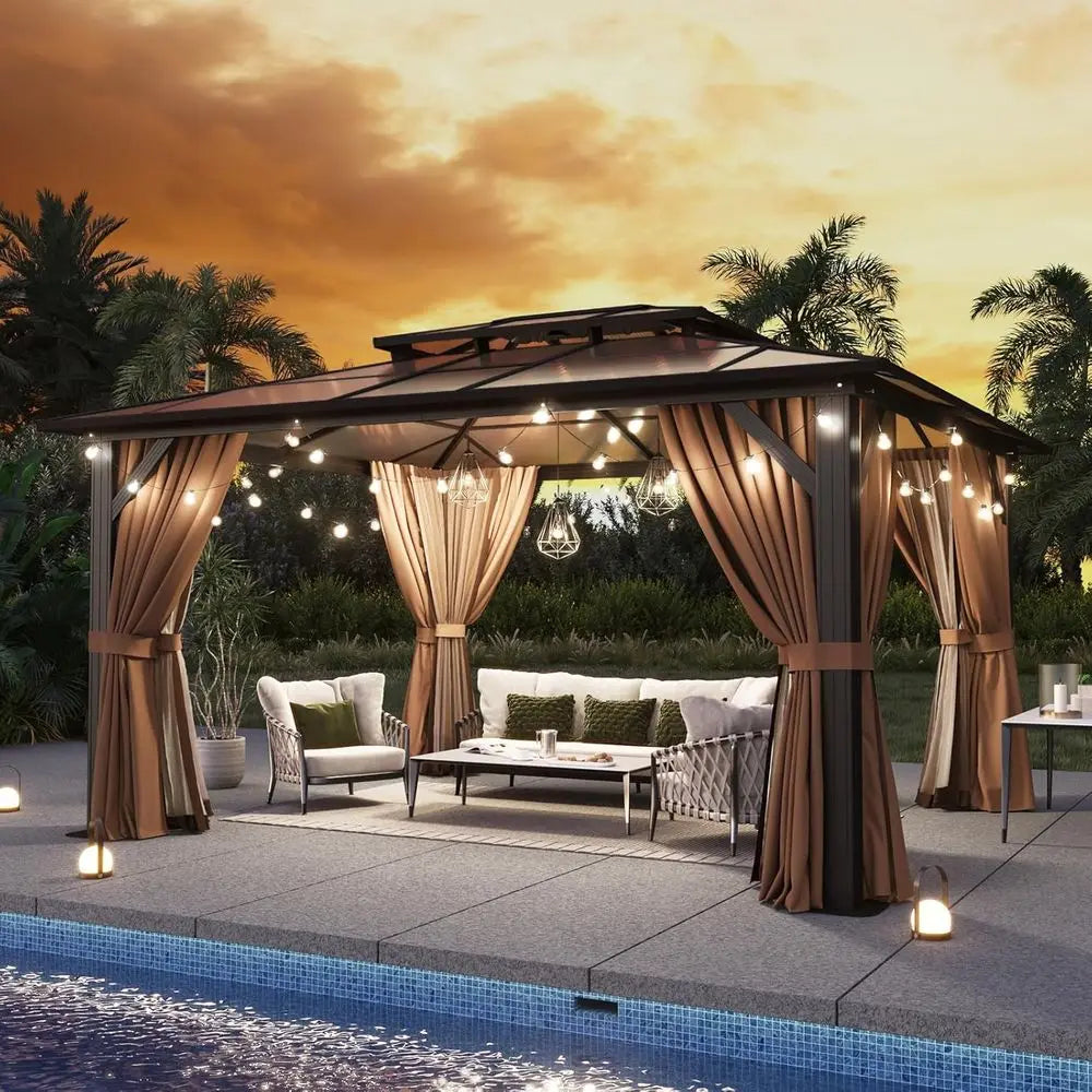 Outdoor Poly Pavilion With Curtains And Netting
