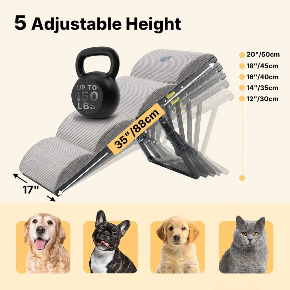 Height Adjustable Foldable Dog Ramp for Bed and Couch
