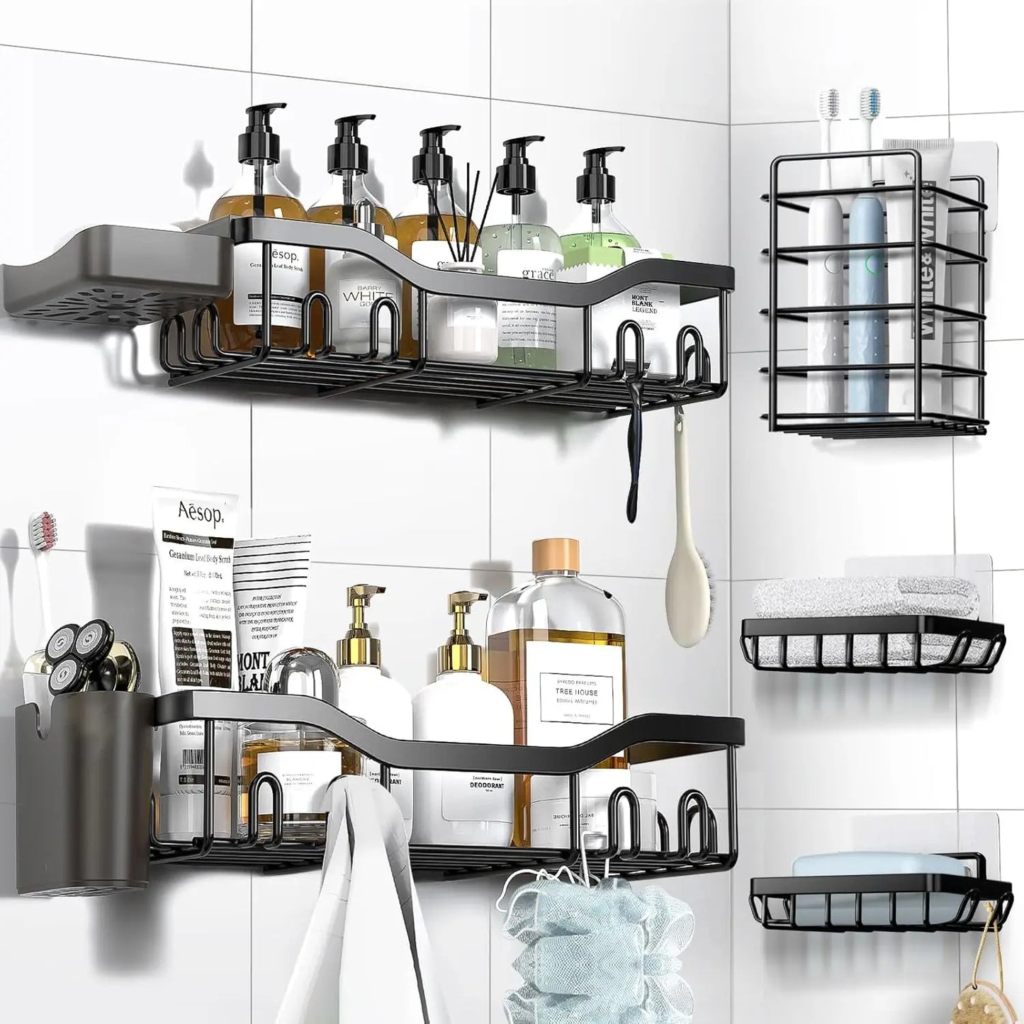 Rustproof Stainless Steel Shower Caddy Seven Pack Wall Organizer