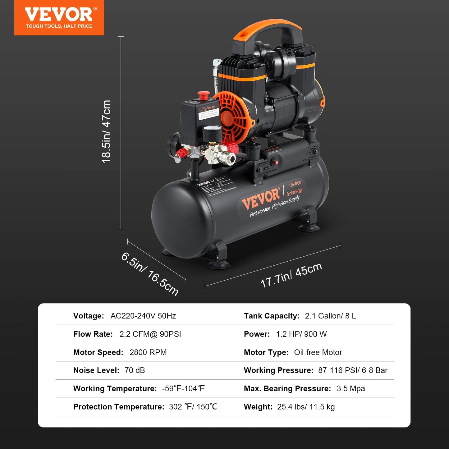 Silent Air Compressor 900W 1450W 1800W Oil Free Portable