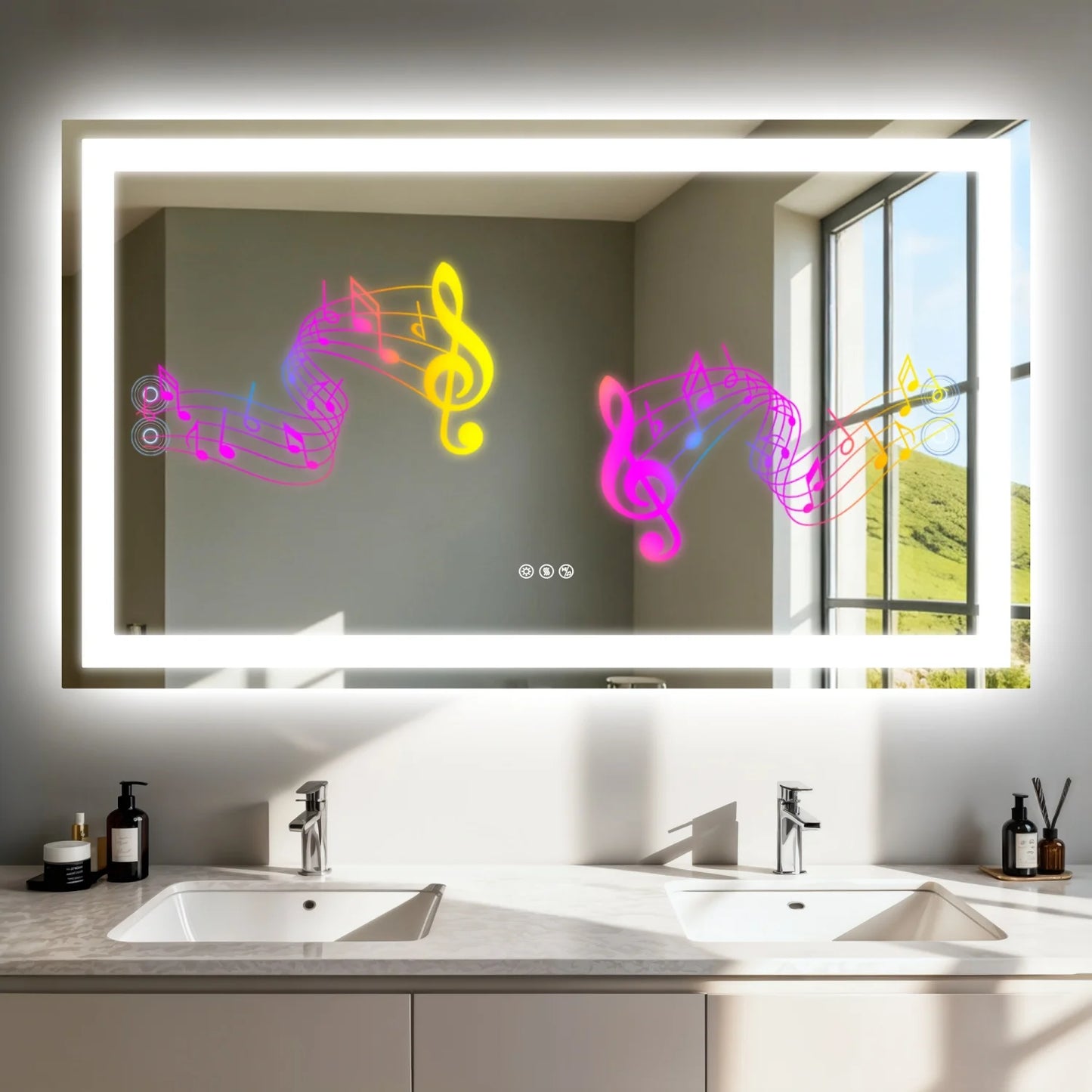 Led Bathroom Mirror With Bluetooth Speaker Illuminated And Fogless