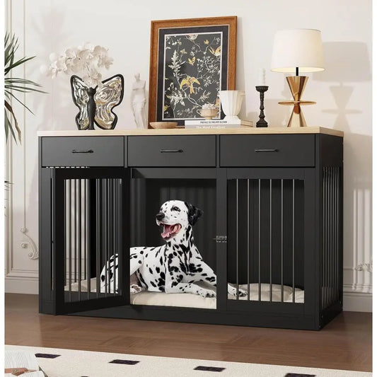 Wooden 3 Door Dog Crate TV Stand