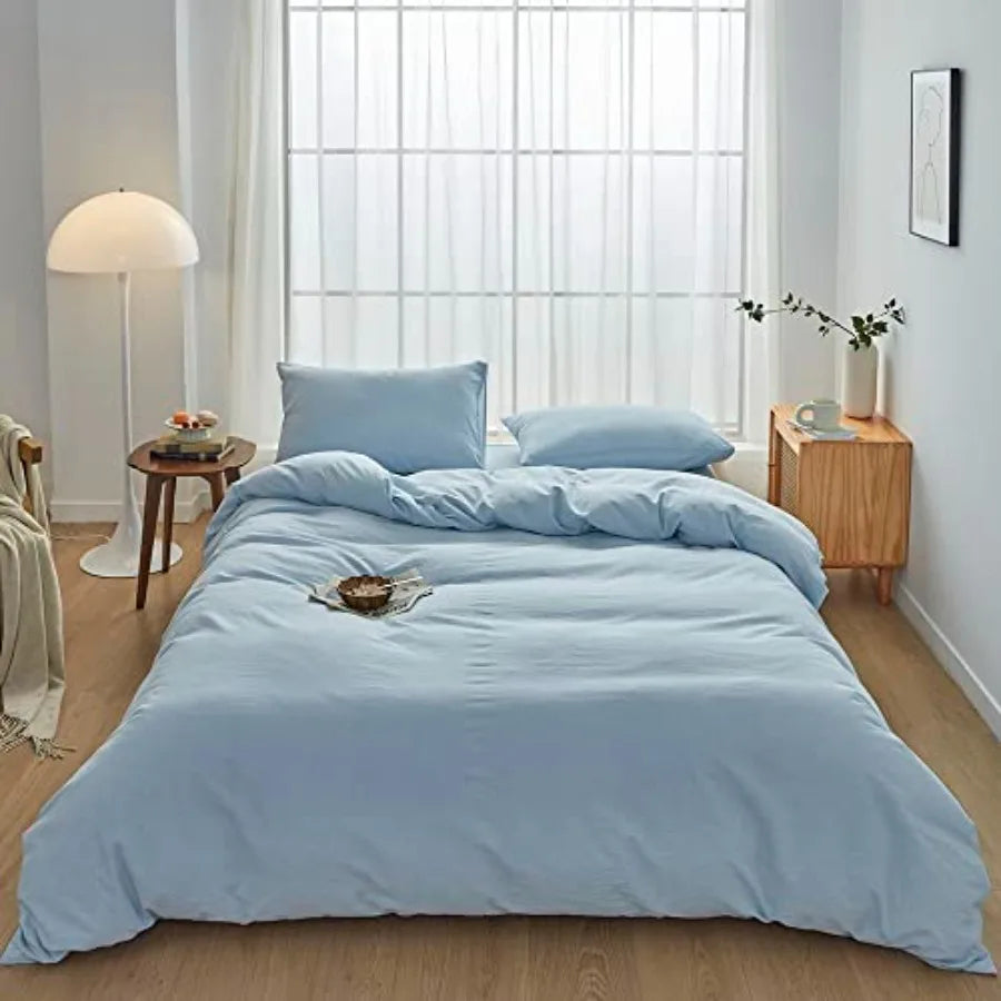 Duvet Cover Set 3 Pieces 100 Percent Washed Cotton Jacquard
