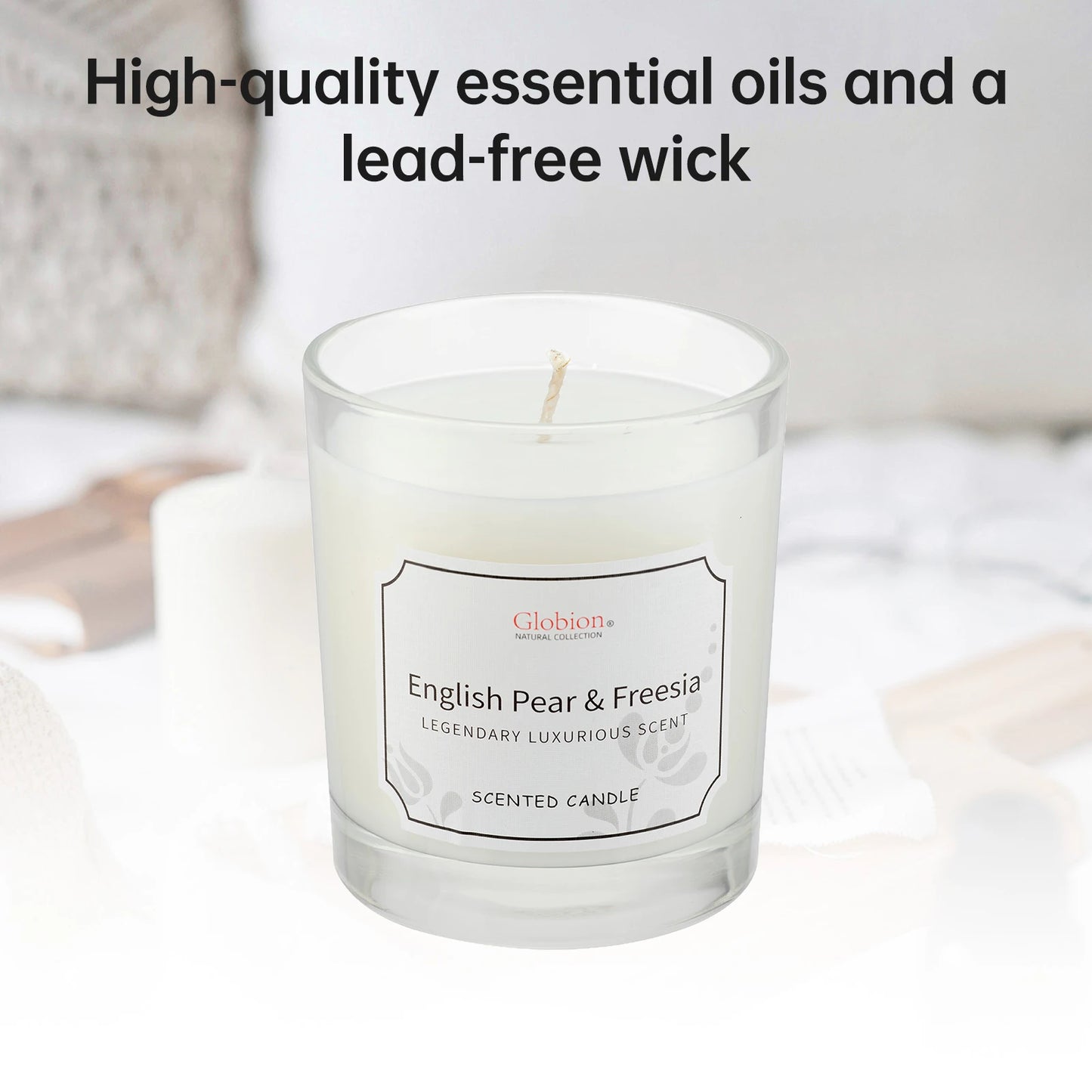 English Pear and Freesia Aromatherapy Candle in Glass Jar