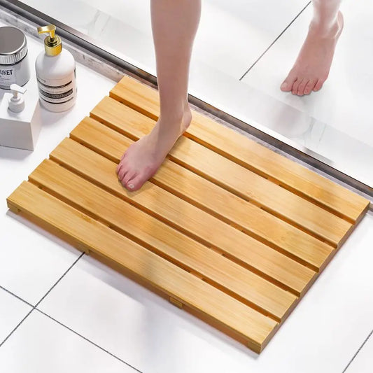 Non Slip Waterproof Bamboo Bath Mat Durable Natural