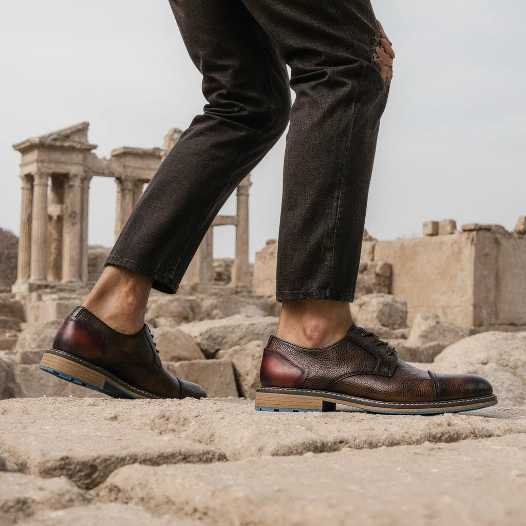 Hecrafted Men's Casual Leather Lace Up Shoes Breathable Comfort