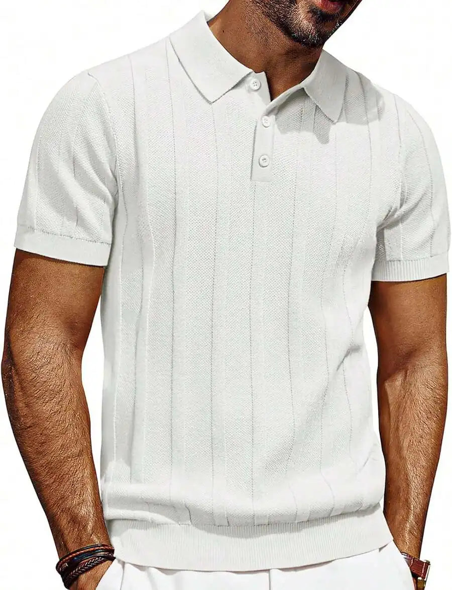 Men's Short Sleeve Textured Knit Shirt Ribbed Golf Top