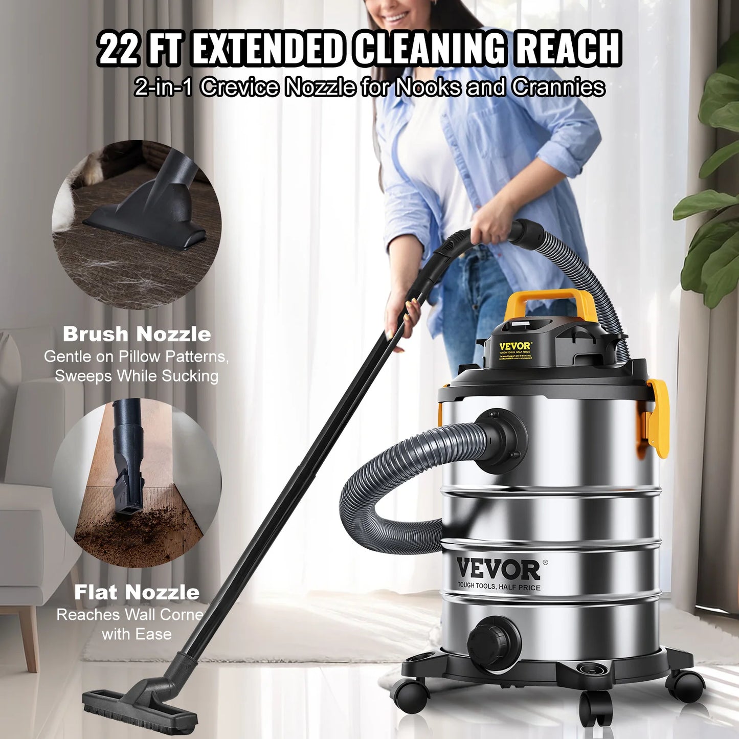 SucceBuy Stainless Steel Wet Dry Shop Vacuum Industrial Grade