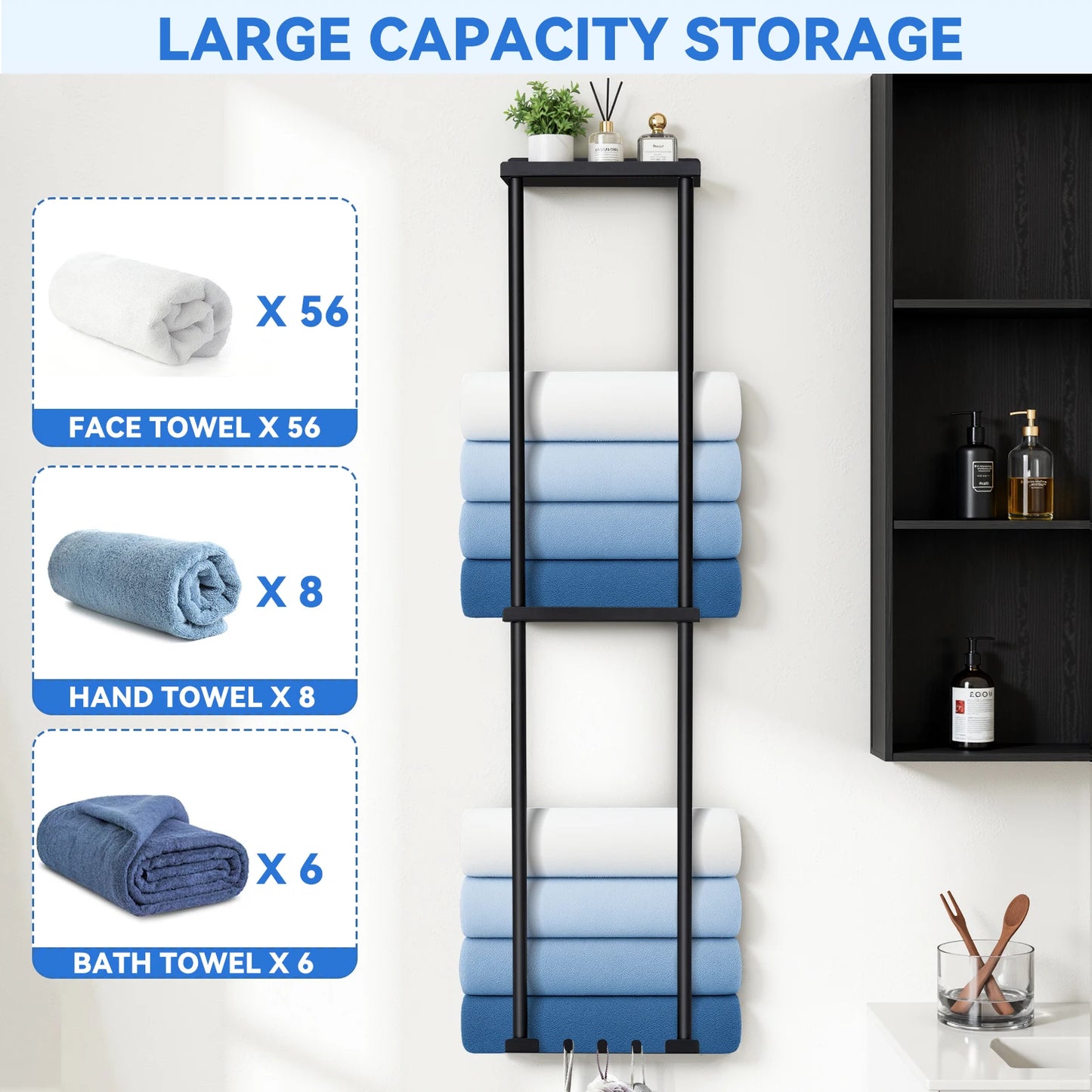 Wall Mounted Vertical Rolled Stainless Steel Towel Organizer