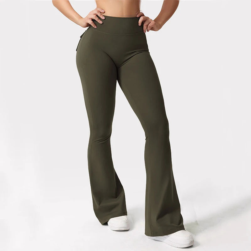 Womens Yoga Flare Trousers High Waist Tummy Control Knit Acetate