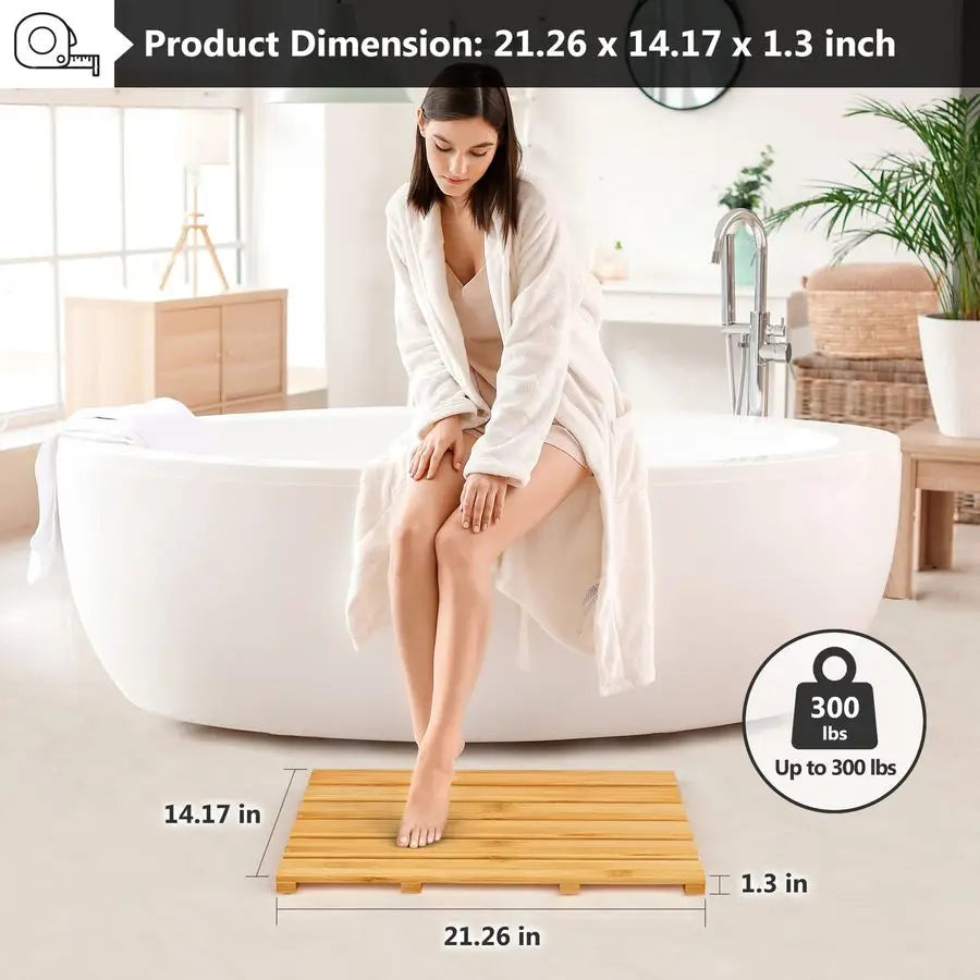 Non Slip Waterproof Bamboo Bath Mat Durable Natural