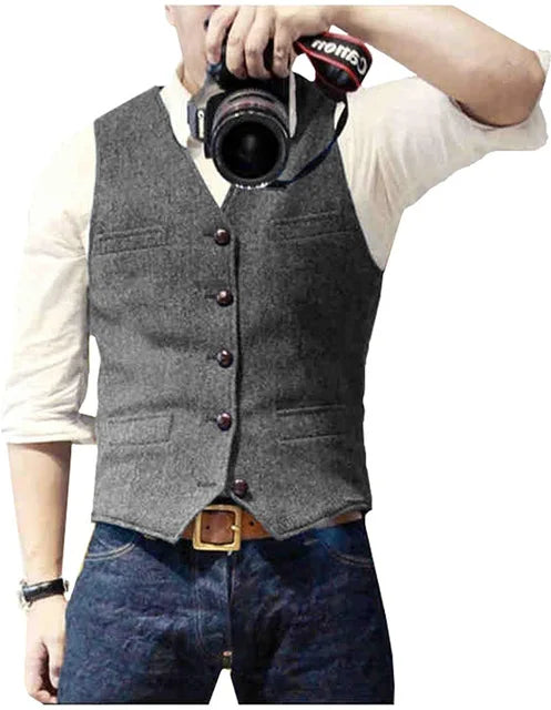 Herringbone Tweed Men's Suit Vest