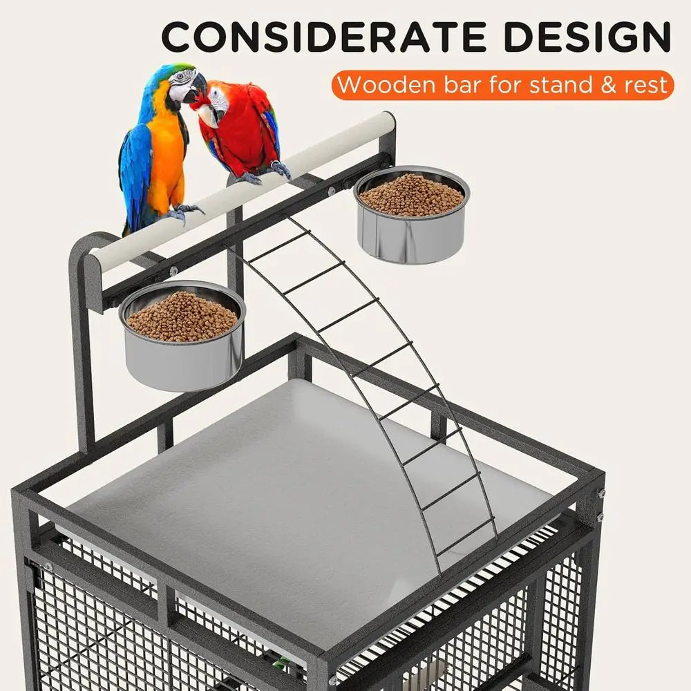 NONEM Bird Cage With Rolling Stand And Stainless Feeding Bowls
