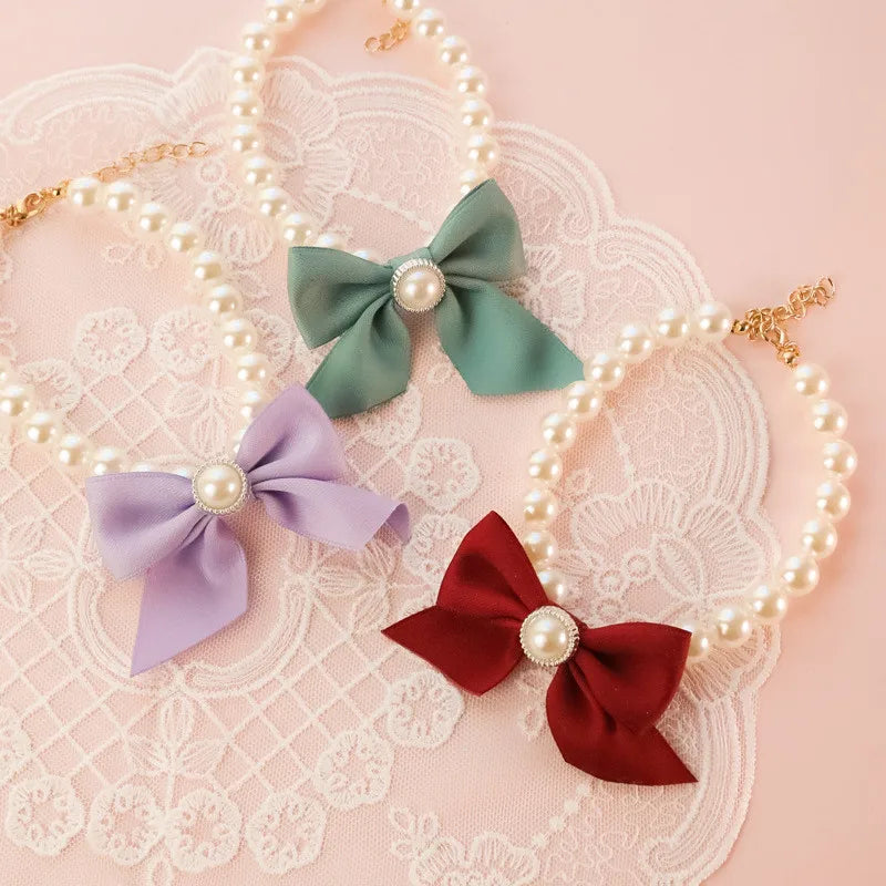 Pearl Bow Necklace Pet Jewelry