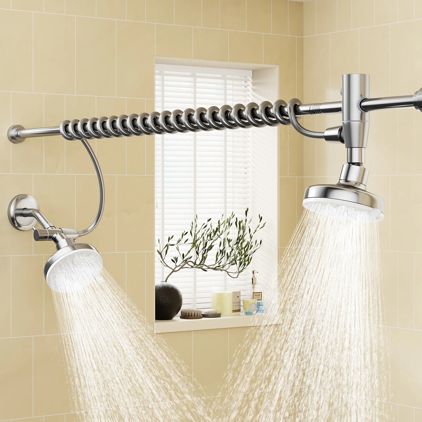 Dual Shower Head for Two With High Pressure Stainless Steel