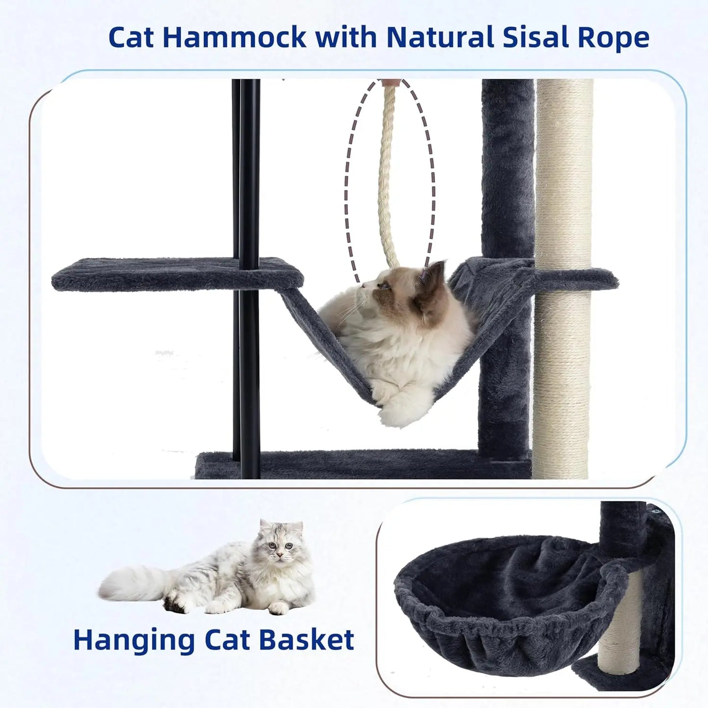 Sturdy Steel Cat Tree Tower With Hammock And Scratching Post