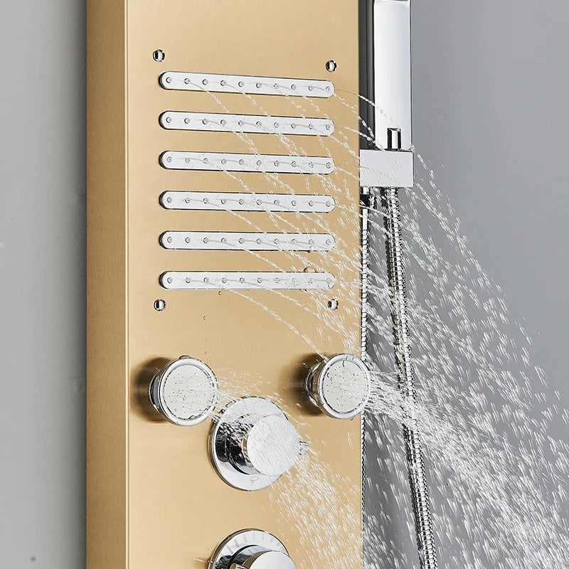 Gold Tone LED Shower Tower System for Bathroom