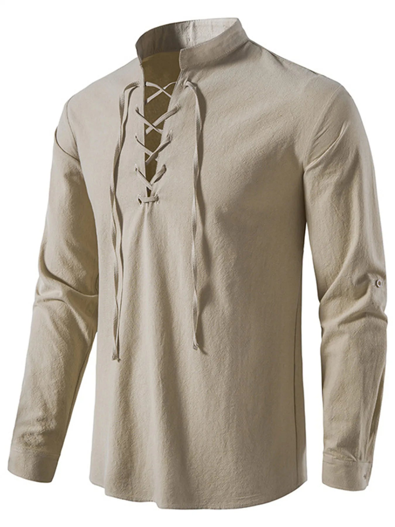 Mens Retro Long Sleeve Shirt Lace Up Medieval Viking Costume