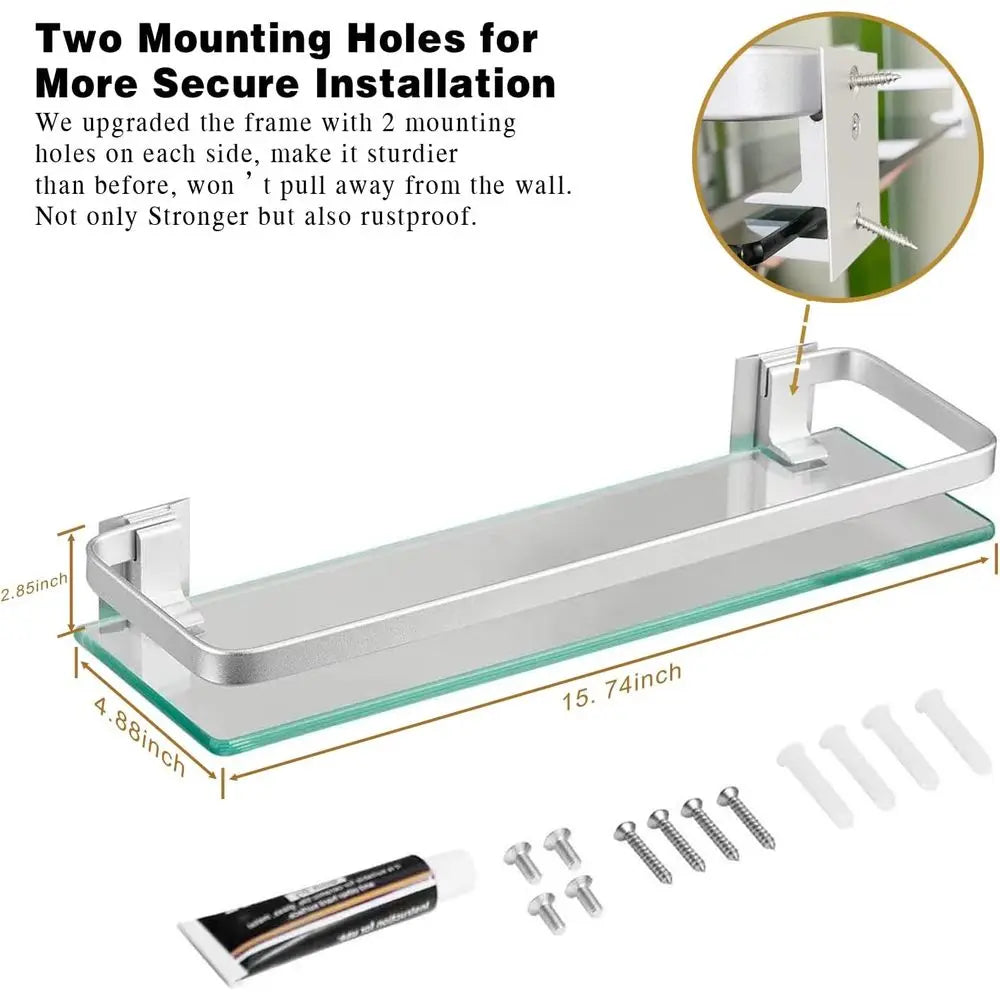 Three Tier Wall Mounted Glass Shelf Organizer for Bathroom