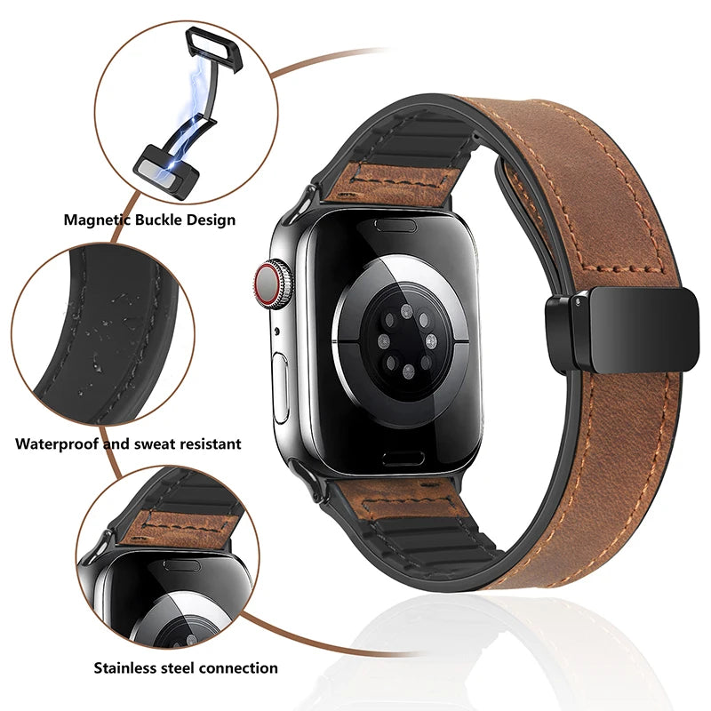 Genuine Leather Watch Strap For AppleWatch Ultra 9 10 SE