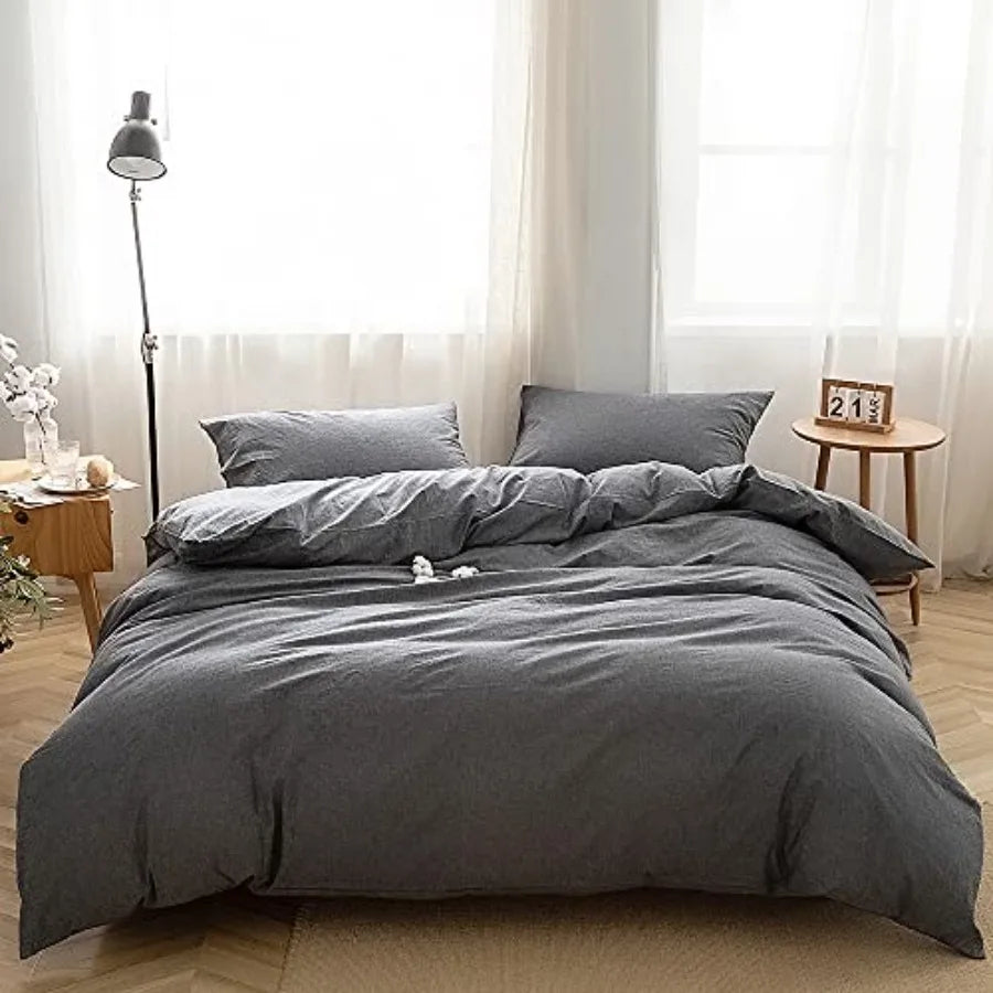 Duvet Cover Set 3 Pieces 100 Percent Washed Cotton Jacquard