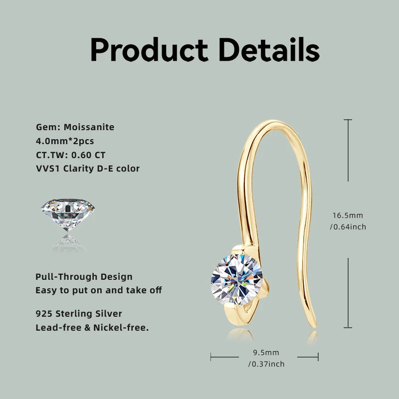 Oxtao 925 Sterling Silver Moissanite Dangle Earrings