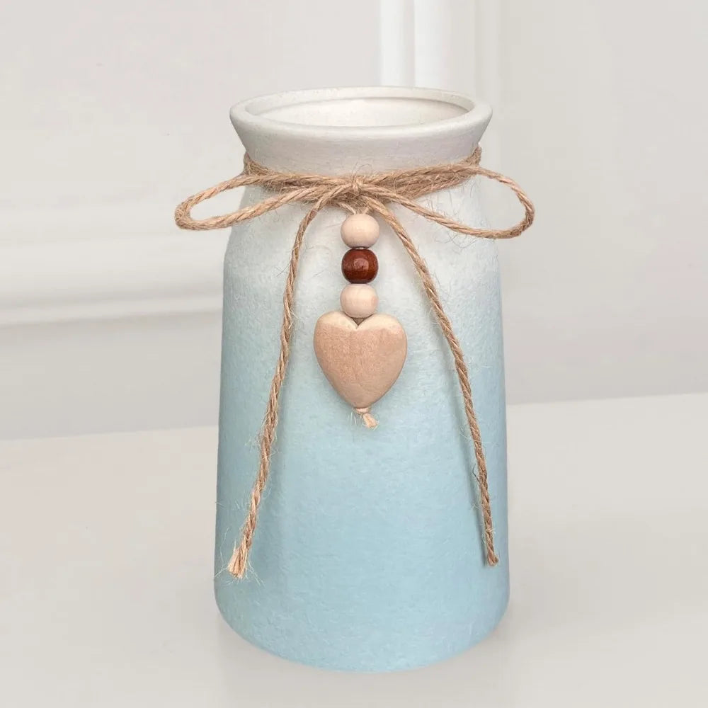 Handcrafted Bohemian Ceramic Vase Jute Heart Charm