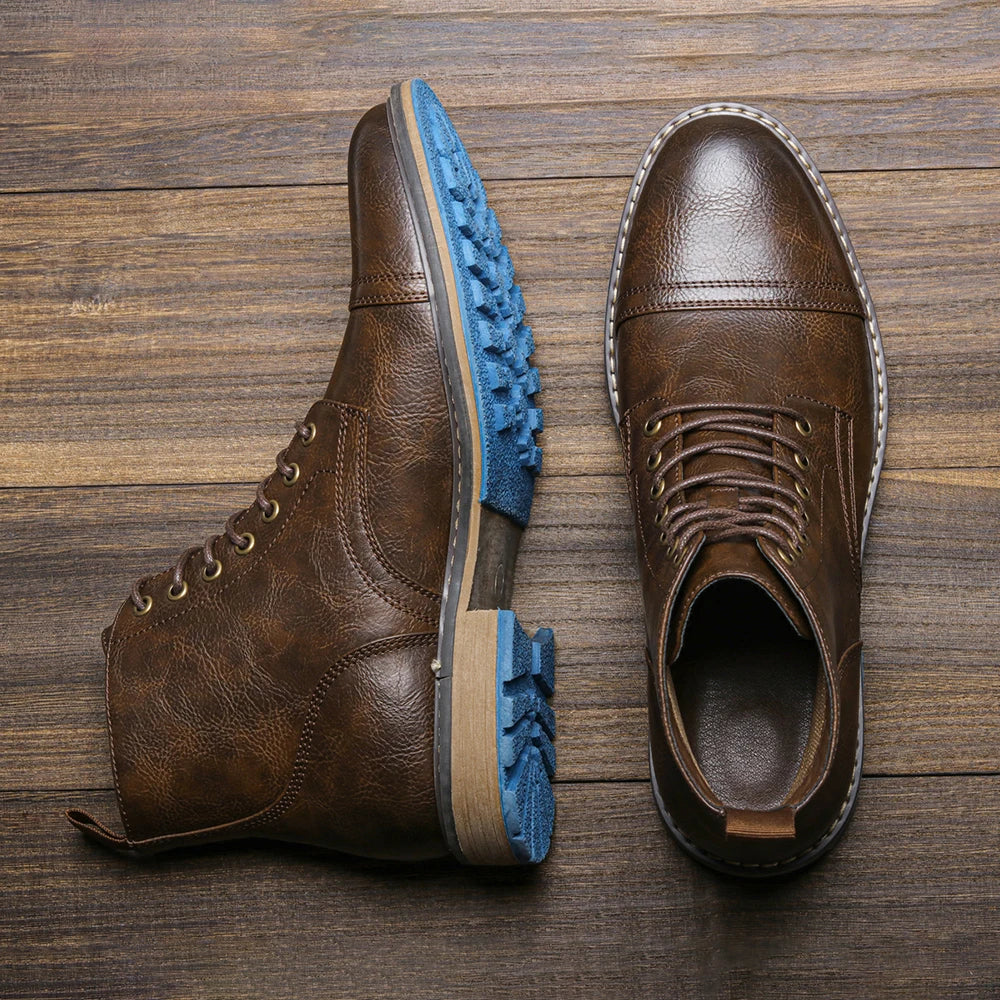 Mens Spring Leather Ankle Boots With Zip Closure Comfortable