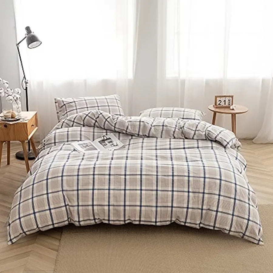 Duvet Cover Set 3 Pieces 100 Percent Washed Cotton Jacquard